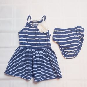 OSH KOSH Blue and white striped Dress and bloomer set.